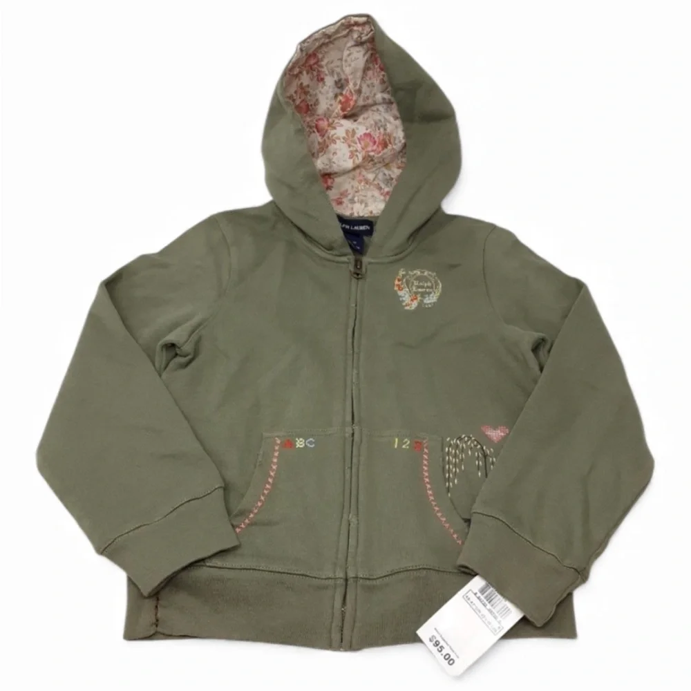 Ralph Lauren | Girls Olive Distressed Hoodie NWT 6